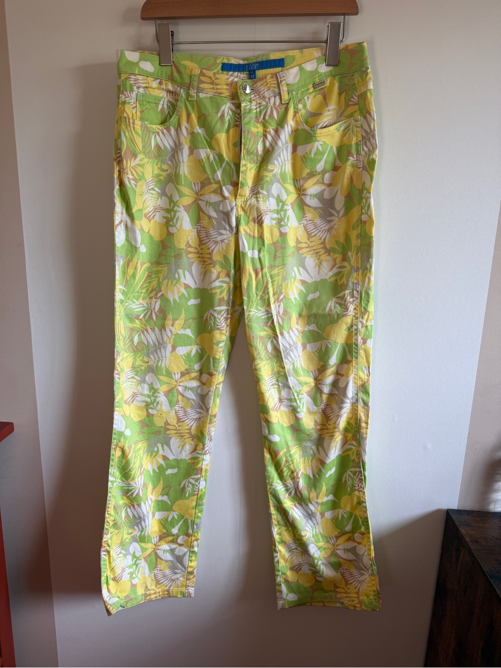 Escada Sport Tropical Print Stretch Pants Y2K Resort Golf Size 42